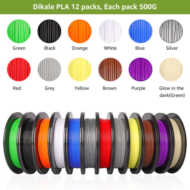 dikale PLA Pro 3D Printer Filament Packs 1.75mm, dikale 12 Packs Assorted Colors, Neatly Wound 500g(1.1lbs) per Spool Refills PLA+, in Total 6KG Bundles, Fit for FDM Ender 3 3D Printer etc - Image 2